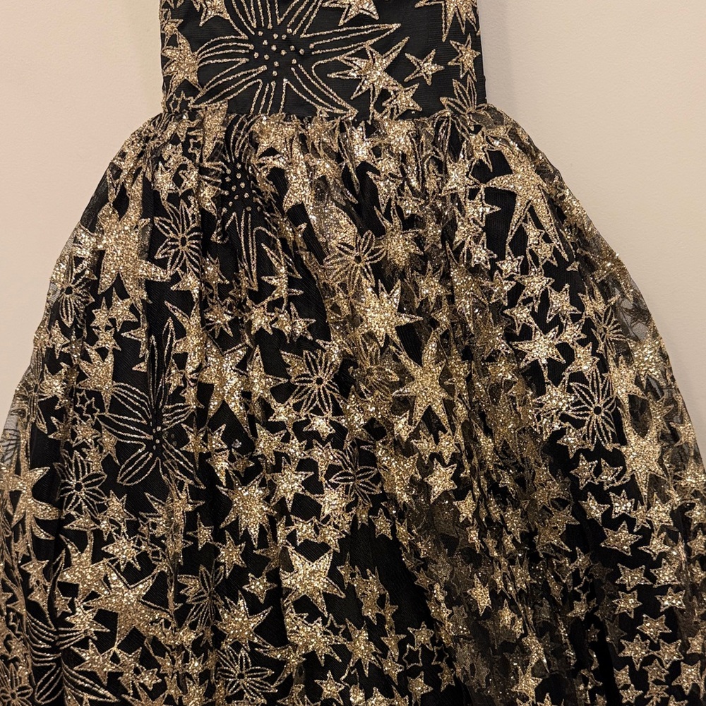 Little Girl's Black and Gold Star Patterned Formal Dress - Picture 7 of 14